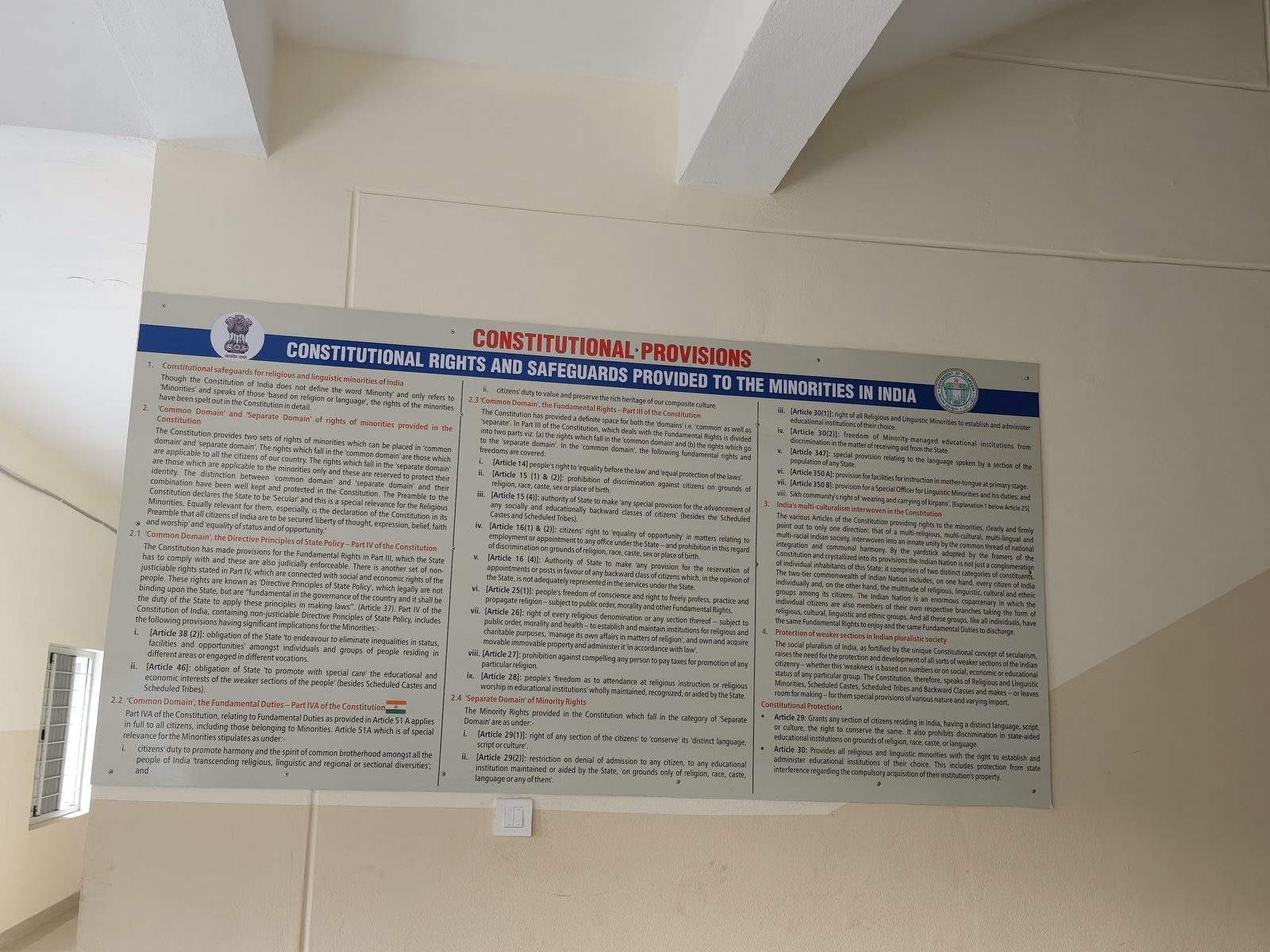Wall display on constitutional provisions for minorities
